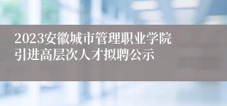 2023安徽城市管理职业学院引进高层次人才拟聘公示