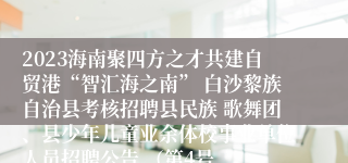 2023海南聚四方之才共建自贸港“智汇海之南” 白沙黎族自治县考核招聘县民族 歌舞团、县少年儿童业余体校事业单位人员招聘公告 （第4号