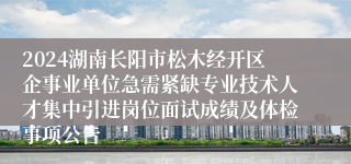 2024湖南长阳市松木经开区企事业单位急需紧缺专业技术人才集中引进岗位面试成绩及体检事项公告