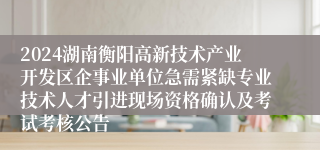 2024湖南衡阳高新技术产业开发区企事业单位急需紧缺专业技术人才引进现场资格确认及考试考核公告