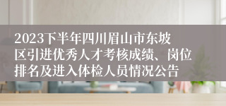 2023下半年四川眉山市东坡区引进优秀人才考核成绩、岗位排名及进入体检人员情况公告