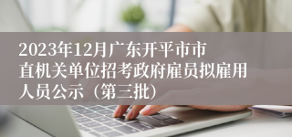 2023年12月广东开平市市直机关单位招考政府雇员拟雇用人员公示（第三批）