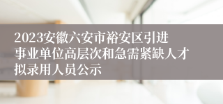 2023安徽六安市裕安区引进事业单位高层次和急需紧缺人才拟录用人员公示