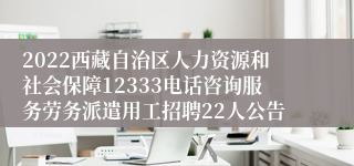 2022西藏自治区人力资源和社会保障12333电话咨询服务劳务派遣用工招聘22人公告