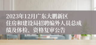 2023年12月广东大鹏新区住房和建设局招聘编外人员总成绩及体检、资格复审公告