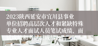 2023陕西延安市宜川县事业单位招聘高层次人才和紧缺特殊专业人才面试人员笔试成绩、面试成绩和考试总成绩公告