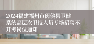 2024福建福州市闽侯县卫健系统高层次卫技人员专场招聘不开考岗位通知