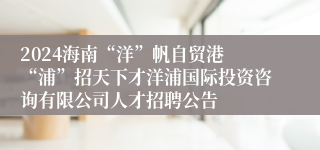 2024海南“洋”帆自贸港 “浦”招天下才洋浦国际投资咨询有限公司人才招聘公告