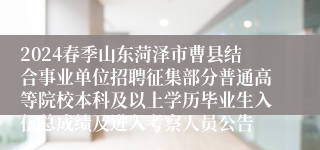 2024春季山东菏泽市曹县结合事业单位招聘征集部分普通高等院校本科及以上学历毕业生入伍总成绩及进入考察人员公告