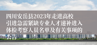 四川安岳县2023年走进高校引进急需紧缺专业人才递补进入体检考察人员名单及有关事项的公告