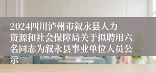 2024四川泸州市叙永县人力资源和社会保障局关于拟聘用六名同志为叙永县事业单位人员公示