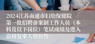 2024江苏南通市妇幼保健院第一批招聘备案制工作人员（本科及以下岗位）笔试成绩及进入资格复审人员公告