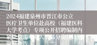 2024福建泉州市晋江市公立医疗卫生单位赴高校（福建医科大学考点）专项公开招聘编制内紧缺急需专业人员部分岗位计划调整公告