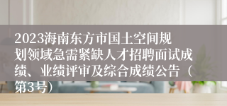 2023海南东方市国土空间规划领域急需紧缺人才招聘面试成绩、业绩评审及综合成绩公告（第3号）