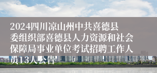 2024四川凉山州中共喜德县委组织部喜德县人力资源和社会保障局事业单位考试招聘工作人员13人公告