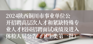 2024陕西铜川市事业单位公开招聘高层次人才和紧缺特殊专业人才校园招聘面试成绩及进入体检人员公告（卫生类第一批）