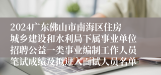 2024广东佛山市南海区住房城乡建设和水利局下属事业单位招聘公益一类事业编制工作人员笔试成绩及拟进入面试人员名单