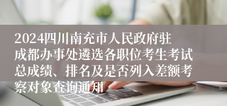 2024四川南充市人民政府驻成都办事处遴选各职位考生考试总成绩、排名及是否列入差额考察对象查询通知