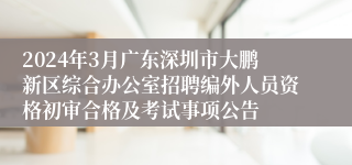 2024年3月广东深圳市大鹏新区综合办公室招聘编外人员资格初审合格及考试事项公告