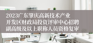 2023广东肇庆高新技术产业开发区财政局投资评审中心招聘副高级及以上职称人员资格复审及面试公告