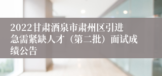 2022甘肃酒泉市肃州区引进急需紧缺人才（第二批）面试成绩公告