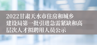 2022甘肃天水市住房和城乡建设局第一批引进急需紧缺和高层次人才拟聘用人员公示