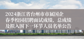 2024浙江省台州市市属国企春季校园招聘面试成绩、总成绩及拟入围下一环节人员名单公告