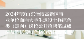 2024年度山东淄博高新区事业单位面向大学生退役士兵综合类（定向）岗位公开招聘笔试成绩及笔试最低合格分数线公告