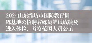 2024山东潍坊市国防教育训练基地公招聘教练员笔试成绩及进入体检、考察范围人员公示