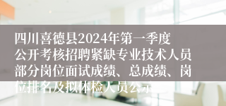 四川喜德县2024年第一季度公开考核招聘紧缺专业技术人员部分岗位面试成绩、总成绩、岗位排名及拟体检人员公示