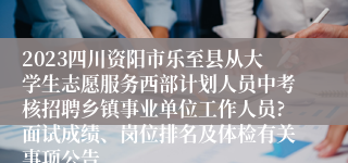 2023四川资阳市乐至县从大学生志愿服务西部计划人员中考核招聘乡镇事业单位工作人员?面试成绩、岗位排名及体检有关事项公告