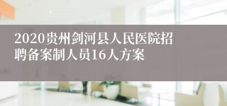 2020贵州剑河县人民医院招聘备案制人员16人方案