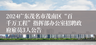 2024广东茂名市茂南区“百千万工程”指挥部办公室招聘政府雇员3人公告