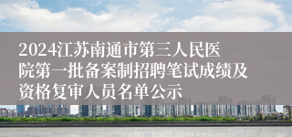 2024江苏南通市第三人民医院第一批备案制招聘笔试成绩及资格复审人员名单公示