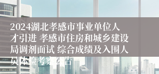 2024湖北孝感市事业单位人才引进 孝感市住房和城乡建设局调剂面试 综合成绩及入围人员体检考察公告