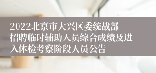 2022北京市大兴区委统战部招聘临时辅助人员综合成绩及进入体检考察阶段人员公告