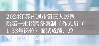 2024江苏南通市第三人民医院第一批招聘备案制工作人员（1-33号岗位）面试成绩、总成绩及体检公告