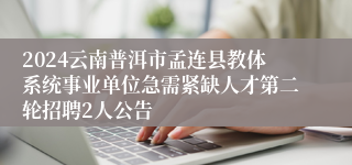 2024云南普洱市孟连县教体系统事业单位急需紧缺人才第二轮招聘2人公告