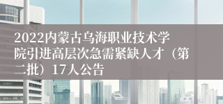 2022内蒙古乌海职业技术学院引进高层次急需紧缺人才（第二批）17人公告