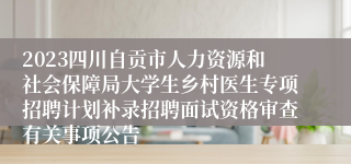 2023四川自贡市人力资源和社会保障局大学生乡村医生专项招聘计划补录招聘面试资格审查有关事项公告