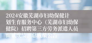 2024安徽芜湖市妇幼保健计划生育服务中心（芜湖市妇幼保健院）招聘第三方劳务派遣人员面试成绩、总成绩公告