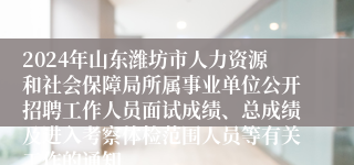 2024年山东潍坊市人力资源和社会保障局所属事业单位公开招聘工作人员面试成绩、总成绩及进入考察体检范围人员等有关工作的通知