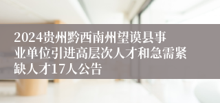 2024贵州黔西南州望谟县事业单位引进高层次人才和急需紧缺人才17人公告