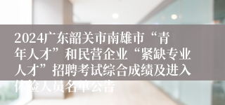 2024广东韶关市南雄市“青年人才”和民营企业“紧缺专业人才”招聘考试综合成绩及进入体检人员名单公告