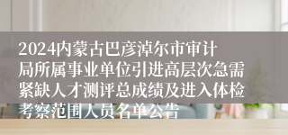 2024内蒙古巴彦淖尔市审计局所属事业单位引进高层次急需紧缺人才测评总成绩及进入体检考察范围人员名单公告