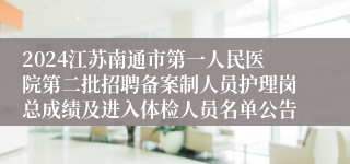 2024江苏南通市第一人民医院第二批招聘备案制人员护理岗总成绩及进入体检人员名单公告