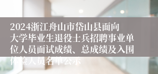 2024浙江舟山市岱山县面向大学毕业生退役士兵招聘事业单位人员面试成绩、总成绩及入围体检人员名单公示