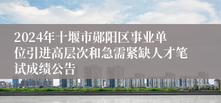 2024年十堰市郧阳区事业单位引进高层次和急需紧缺人才笔试成绩公告