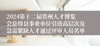 2024第十二届贵州人才博览会息烽县事业单位引进高层次及急需紧缺人才通过评审人员名单公告