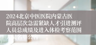 2024北京中医医院内蒙古医院高层次急需紧缺人才引进测评人员总成绩及进入体检考察范围人员名单公告